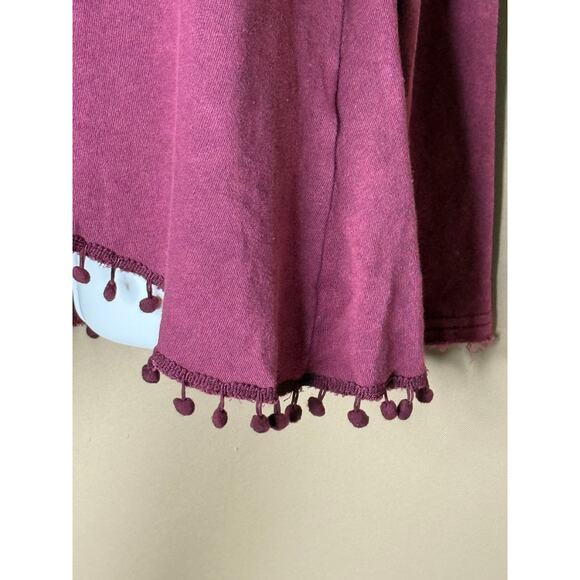 POL Boho Burgundy French Terry Long Sleeve Top with Pom Pom Trim New L - Picture 4 of 7